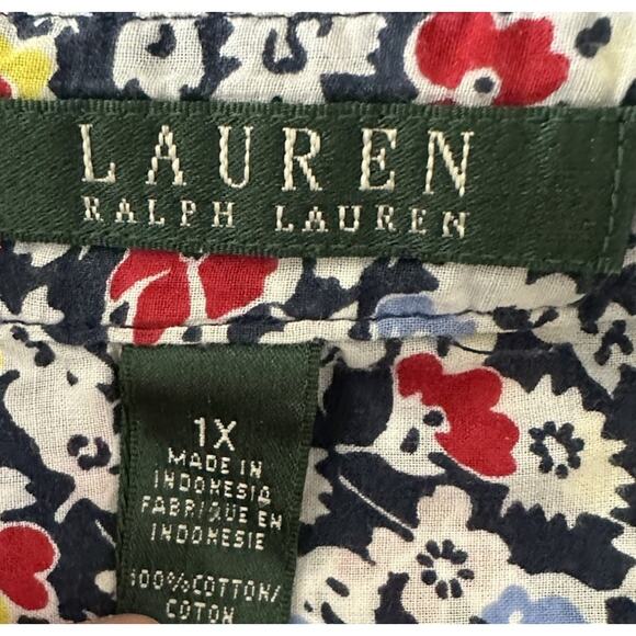 LAUREN RALPH LAUREN Cotton Collared Blouse Floral Button-Down 3/4 Sleeves XL - Picture 4 of 5